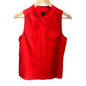 J. Crew Sleeveless Band Collar Utility Blouse Red Size 0